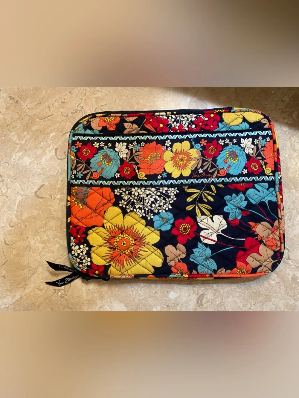 Vera Bradley Navy Multi Quilted Floral Laptop Sleeve